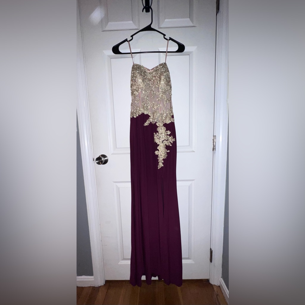 Gold & Maroon Strapless Prom/ Formal Dress